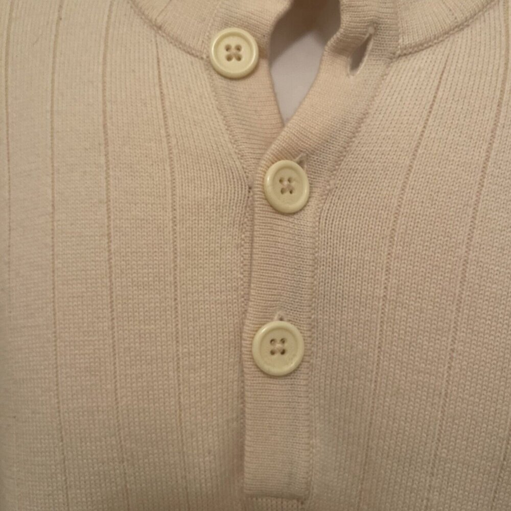 Banana Republic 1/4 Button Mock Neck Sweater Mens L Italian Yarn Merino Wool Tan - Picture 2 of 16